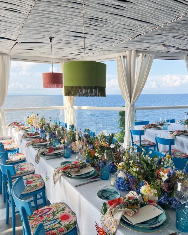 This past weekend by the sea, creating this vibrant wedding with @jzevents in Capri 🍋 
Custom cushions with each guests name hand painted, embroidered tablecloths, custom fringed lampshades and Ginori plates brought a big splash of colour to Il Riccio. 
Planning @jzevents 
Design @lakecomoweddings 
Location @capripalace @ilriccioanacapri 
Flowers @flowersincapri 
Printed goods @letterink 
@jordansimigran 
#weddingincapri #weddingdesign #eventdesign #capri #capriwedding #weddinginspiration #weddingcapri #destinationwedding #weddingitaly