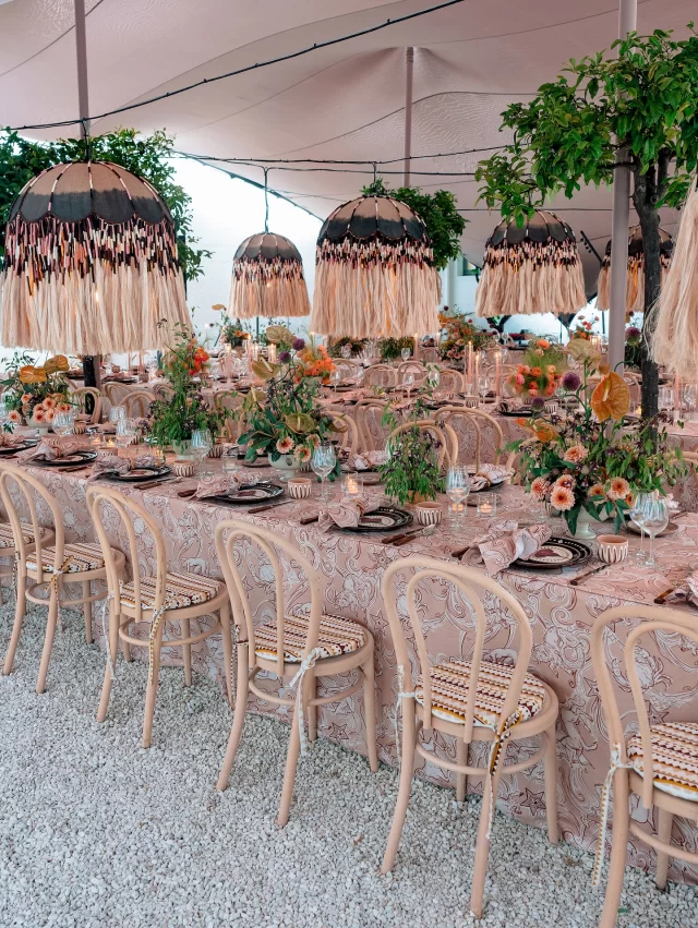 For @taimarbc and @lucaberri welcome party the minimal lines and modern backdrop of @masseriamoroseta was the perfect location for a burst of colour and bespoke design. @Tulipinadesign created sculptural florals inspired by the local area, with a sculptural floral entrance. The @ladoublej lines with astrology print, and mismatched LaDoubleJ stripe cushions inspired a collection of Puglian ceramics designed by @rachelbirthistle. @yonderdesign created laser cut menus each tied with leather twine and inspired by motifs on the linens and ceramics. #lakecomoweddings #lakecomoweddingplanner #rachelbirthistlestudio #pugliawedding 

Design and planning @rachelbirthistle @lakecomoweddings
Location @masseriamoroseta
Floral @tulipinadesign
Styling @clgcreative @carrielauren
Photography @josevilla
Videography @calebjordanlee @eastwestfilms
Entertainment @alrmusic
Linens @ladoublej
Tableware custom design by @rachelbirthistle for @thecomocollection
Lighting design @blunotteventi
Stationary @yonderdesign
Hair and Makeup @dawnartists @lifeofkellydawn
Catering @morosetakitchen
Mixology @quantobastalecce
Brides dress @rodarte
Brides shoes @givenchy
Grooms attire @de_petrillo
Grooms shows @brunellocucinelli_brand